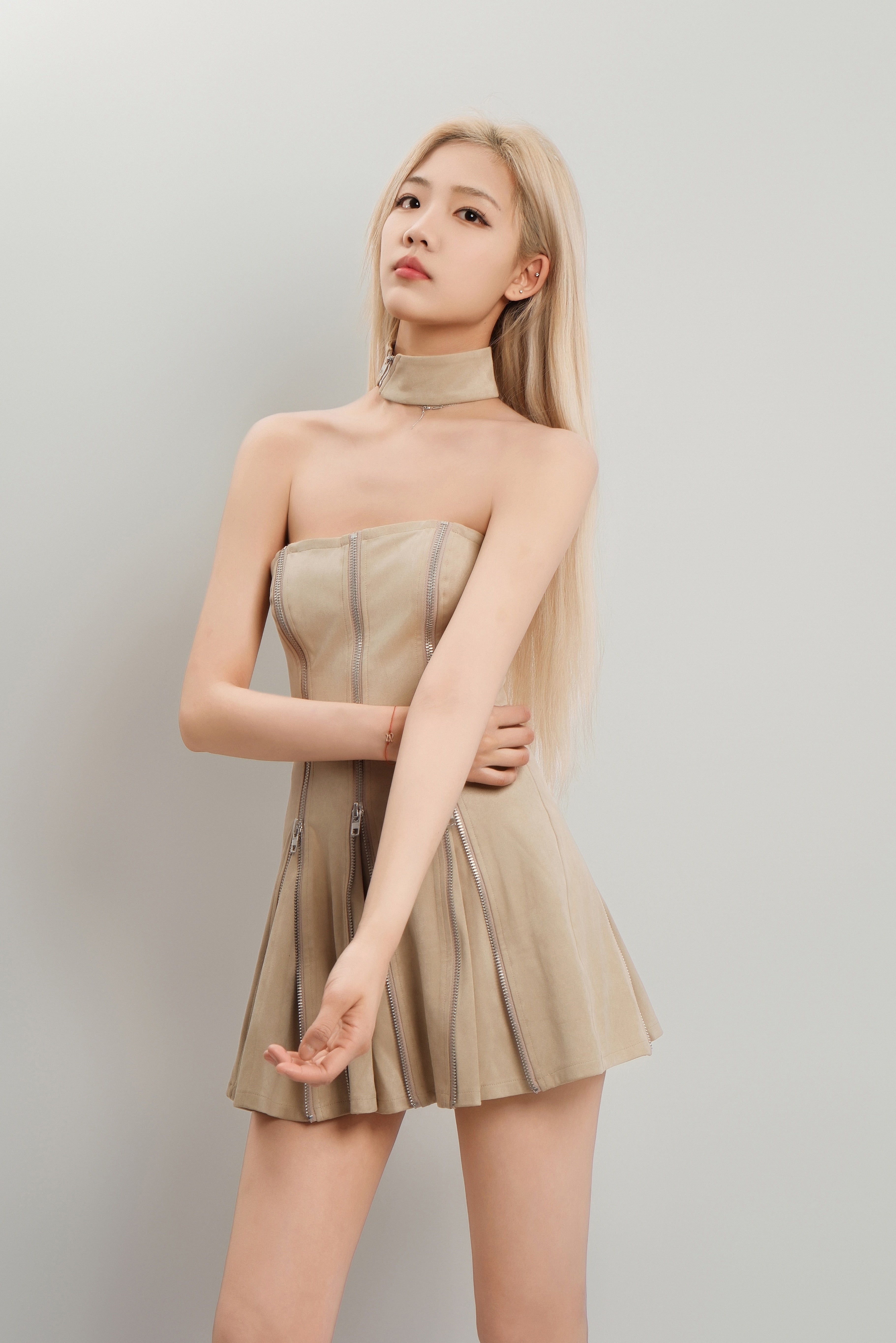 Suede Zip-Up Bandeau Skirt (2-Way Style)
