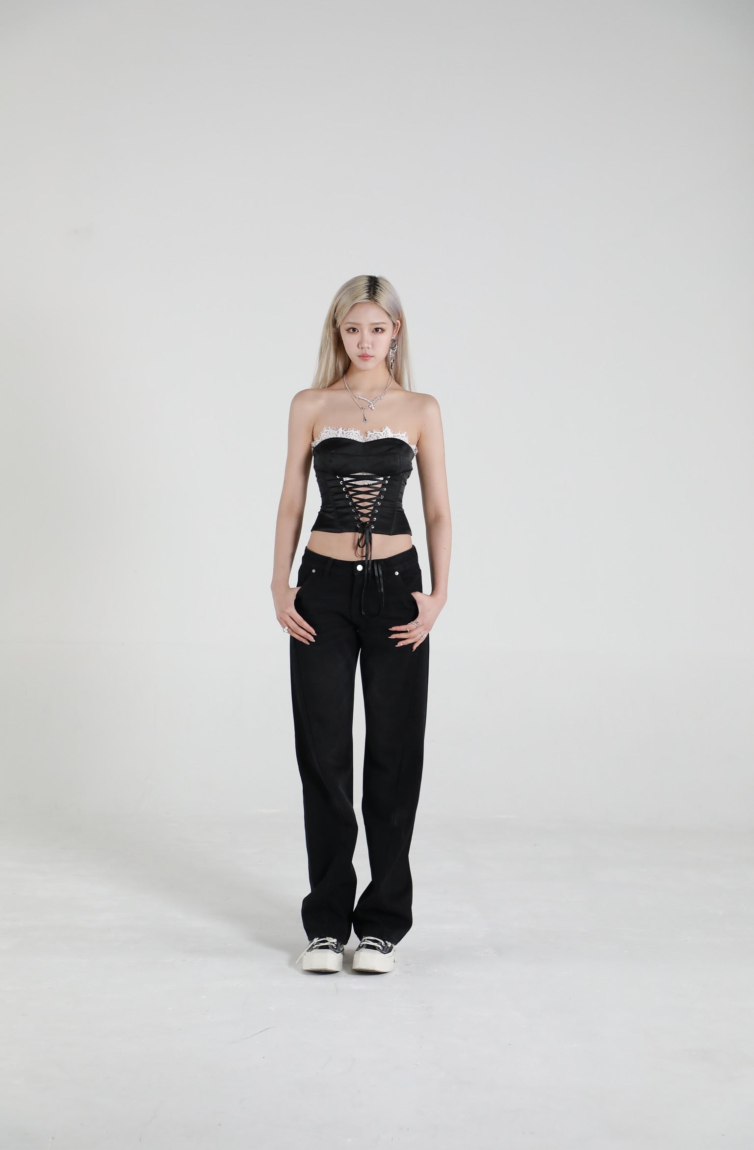 Lace Trim Strapless Top