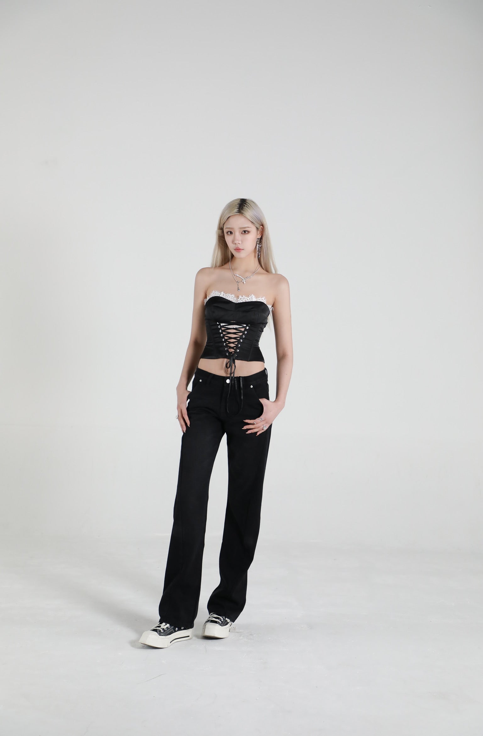 Lace Trim Strapless Top